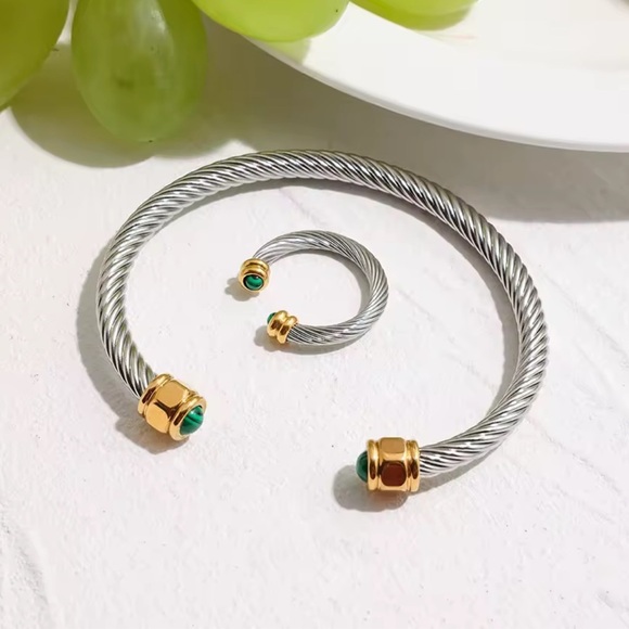 Anthropologie Malachite Stainless Steel Bracelet&Ring Set - Picture 12 of 15